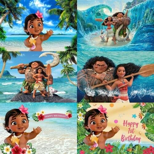 Diamond Painting Moana Newborn Baby Shower Princess Girls 1st Birthday Party Custom Photo Background Decor Banner Prop
