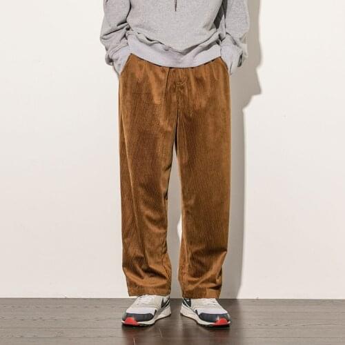Summer thin brown Corduroy Pants Korean Wide Leg Elegant Loose Cotton Streetwear trousers male fashion pant oversize straight