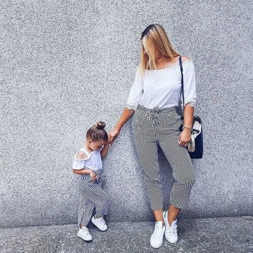 Childrens clothing clothes girls clothes Kids Baby Girl Bow Lace Halter Striped T shirt Tops+Pants Outfit Clothes Set L30814