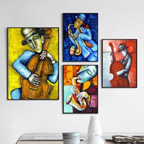 Figure Man Cartoon Abstract Home Decor Wall Art Nordic Canvas Painting Print Instruments Watercolor Poster Bar Bedroom Picture