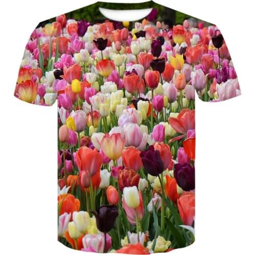 Tulip flower rose streetwear colthing new Summer 3d print men/Women fashion Harajuku t-shirt funny hip hop aesthetic t shirt