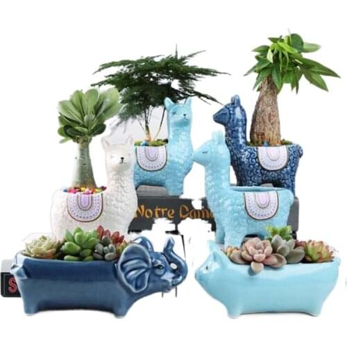 Ceramic Alpaca Animal Succulent Plant Pot Flowerpot Desktop Ornaments Plant Container Vase Home Garden Decor