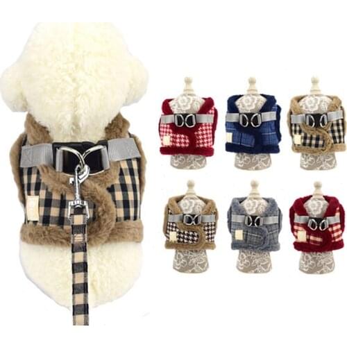 Warm Winter Dog Pet Harness Jacket Fleece Dog Vest Harness Coat Leash Set Soft Outdoor M L XL