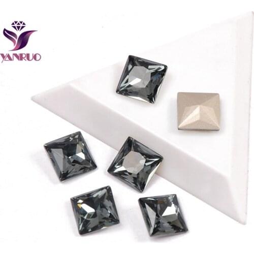 YANRUO 4447 Black Diamond Princess Square Crystal Rhinestones With Claw Setting Dress Ornament Gems For Crafts