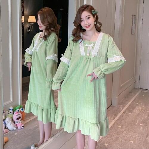 Lovely Princess Style Flannel Warm Girls Nightdress Comfortable Soft Thickened Housewear Solid Color Nightdress Homing Dress