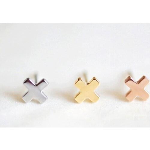 Minar Trendy Minimalist Mini Small Cross Stud Earrings for Women Student Teen Jewelry Gift Korean X Stud Earrings Chic Jewelry