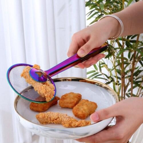 Multi-functional Stainless Steel Fryer Clamp Strainer Filter Spoon With Clip Food Kitchen Oil-Frying BBQ Filter Cooking Tools WF