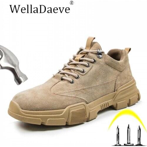 Mens Suede leather Safety Shoes Steel Toe Breathable Construction Protective Footwear Puncture Proof Work Boots Sneaker For Men