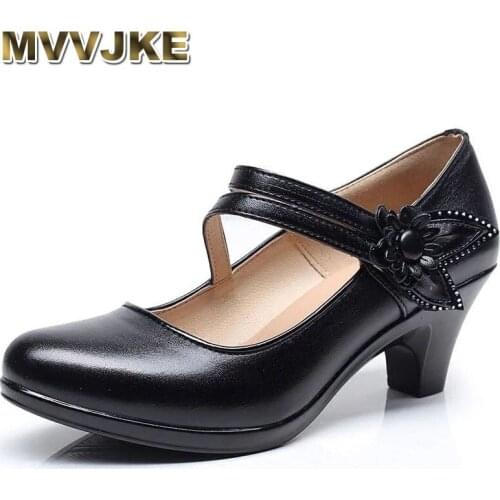 MVVJKE 2021 New Fashion Womens Shoes High Heels Comfortable Women Genuine Leather Single Casual Shoes Women Pumps plus size