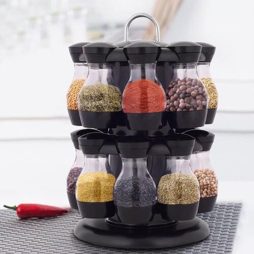 Condiment Set 360 Rotating Spice Jar Rack Kitchen Cruet Condiment Bottle Coffee Sugar Seal Jar Container Rack 8PCS/16PCS