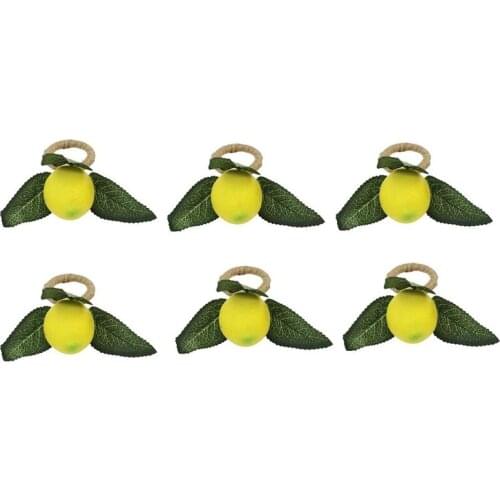 Practical Napkin Rings Set of 6,Decorative Lemon Vine Leaf Napkin Rings, Dinning Table Setting Yellow Napkin Buckle Napkin Holde