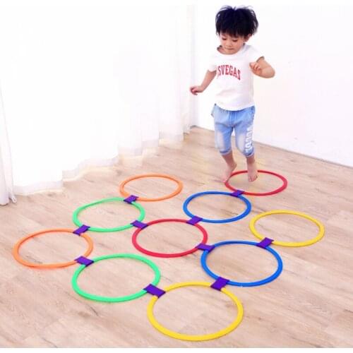 Hopscotch Ring Set with 10 Hoops and 10 Connectors for Outdoor Play for Children! Train long jump balance and physical fitness