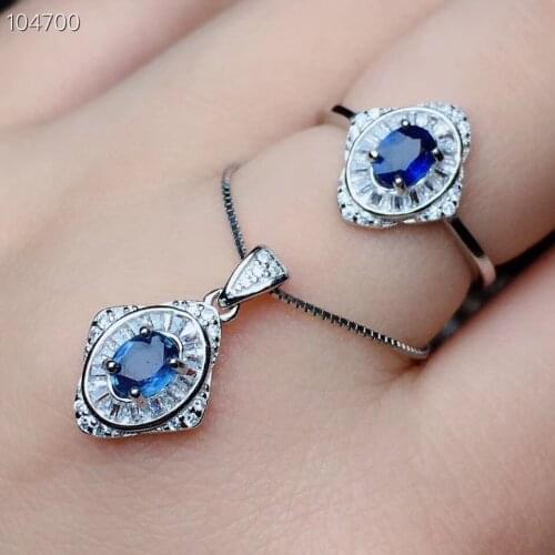 Natural and Real Sapphire Jewelry set Natural And Real 925 sterling silver Fine jewelry 1pc Sapphire ring,1pc Sapphire Pendant