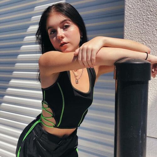 2021 New Fluorescent Green Strap Hollow Out Knitted Vest For Women In Europe And America Sweater Y2k Aesthetic Indie Clothes