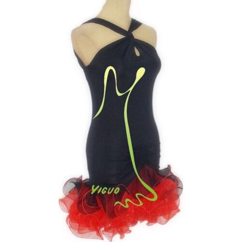 Latin dance band backless cross collar off shoulder dress W11021 lotus Latin performing dress