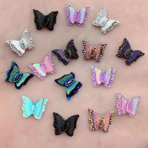 FlatBack Glitter Resin Butterfly Charms DIY Cabochons Resin Necklaces Embellishment phone Craft Accessories 9*11mm 40pcs -B71