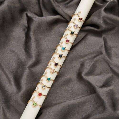 Birthday Gifts Moon Star Birthstone Open Ring For Women Jewelry Colorful Crystal Party Female Finger Thin Fashion Accessories