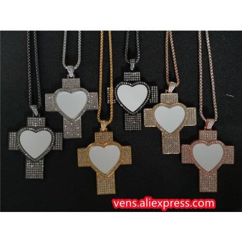 Sublimation blank cross shape necklaces pendants hot transfer printing pendant jewelry consumables two sided printing 10pcs/lot