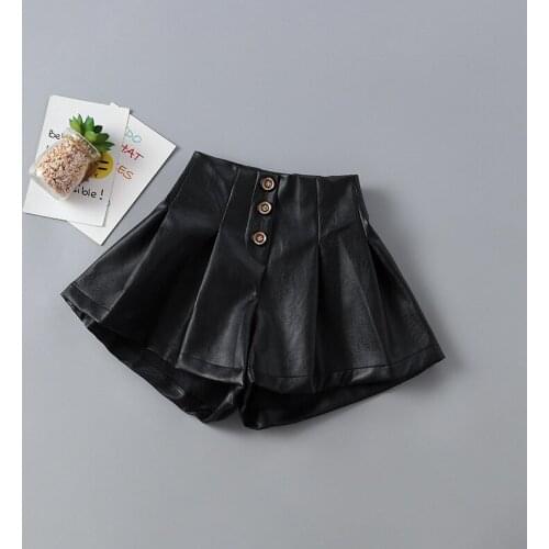 Baby Shorts 2019 Fall Black Leather Short Leggings Girls Fashion Casual Kids Buttons Pleated Short Sweet Children Clothes