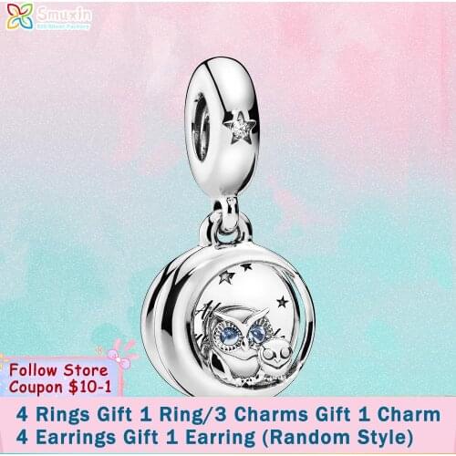 Smuxin 925 Sterling Silver Beads Always by Your Side Owl Dangle Charms fit Original Pandora Bracelets Women Jewelry Girl Gift