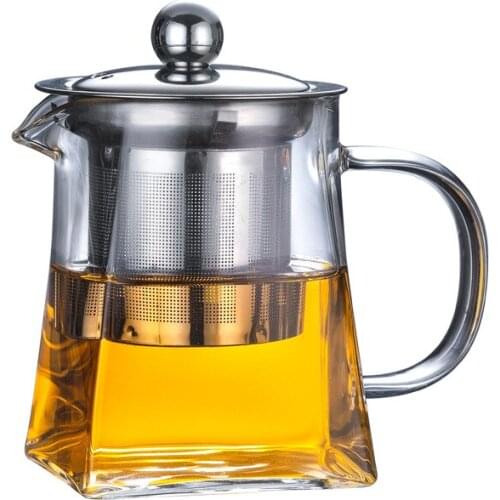 Heat-resistant Borosilicate Glass Square Teapot Stainless Steel Filter Flower Tea Brewing Tea Pot Thickened Black Green Tea Pot