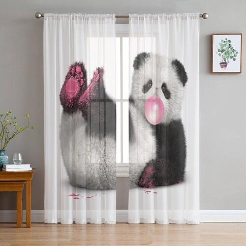 Panda Blowing Bubble Gum Window Curtains Bedroom Modern Drape Sheer Tulle Valances Living Room Kitchen Voile Curtain