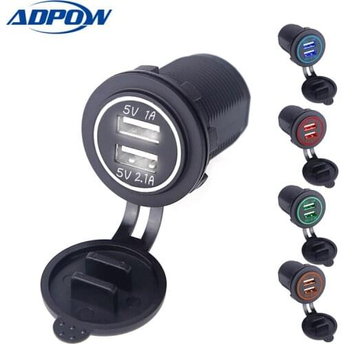 ADPOW 12V Dual USB Charger for Motorcycle Auto Truck ATV Boat Car 4.2A Dual USB Socket Charger Power Adapter Outlet Power