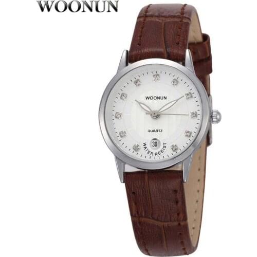 WOONUN Womens Watch Luxury Brand Genuine Leather Quartz Wrist Watches For Women Ultra Thin Watches With Crystal Hodinky