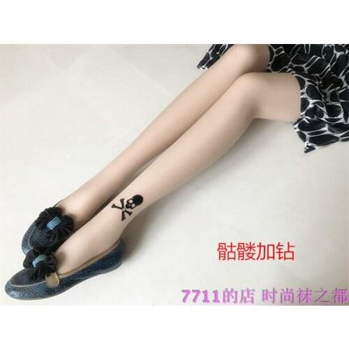Women sexy Silk stockings super thin pantynose tattoo shade free shipping Skull Heads + Rhinestone