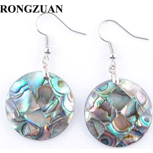 RONGZUAN Natural New Zealand Abalone Shell Round Bead Dangle Silver Plated Earrings Pair For Women Fashion Jewelry 1Pair TR3003