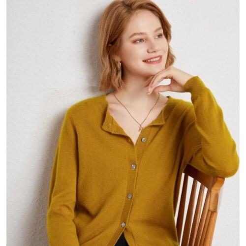 Women Jackets 100% Pure Goat Cashmere Knitting Cardigans Hot Sale Oneck Standard Sweaters Ladies Knitwears