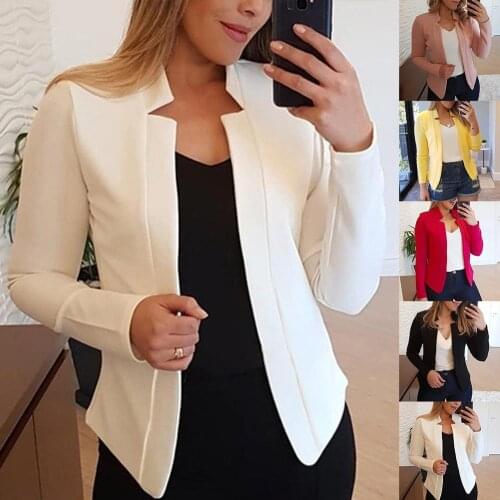 Plus Size Solid Color No Button Blazer Women Long Sleeve Slim Suit Jacket Coat blazers for women formal