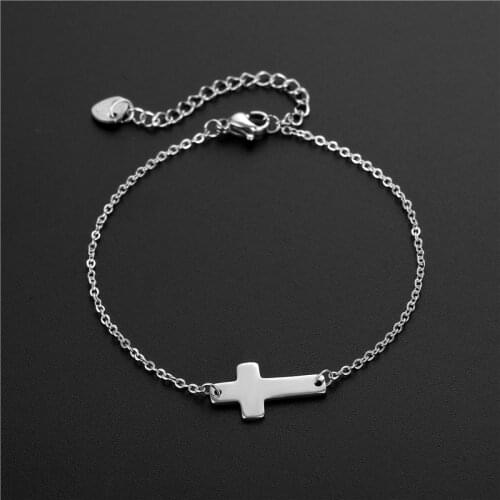 Cross Charm Bracelet Stainless Steel Silver Color Adjustable Chain Link Bracelets Pulsera Jewelry Gift for Women