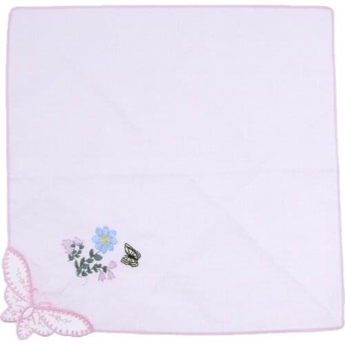 Ladies Womens Cotton Handkerchief Floral Embroidered with Lace 5 Pack - Assorted