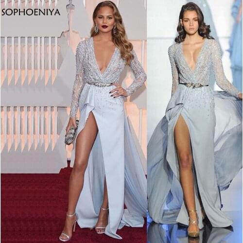 New Arrival V Neck Long evening dress 2021 Vestido elegante party dress Evening gowns robe soiree dubai Evening dresses