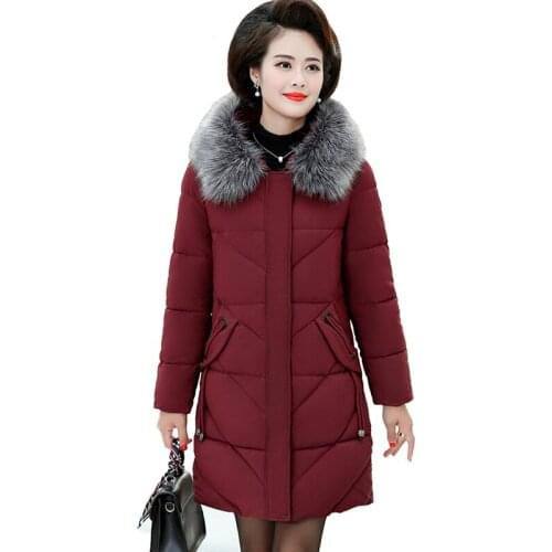 Plus size 5XL winter parka middle aged women jacket thick warm hooded outerwear oversize cotton coat Big fur collar parkas 3006