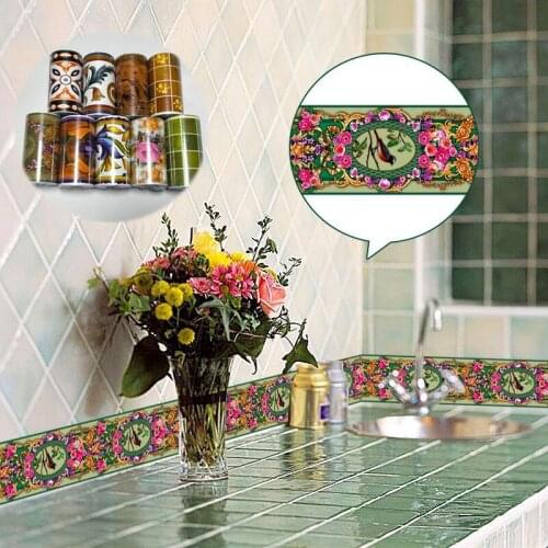 10M Totem Floral Wall Sticker Waist Line Wallpaper Self Adhesive Borders Sticker DIY Home Decor Glass Tile Decor for Living Room