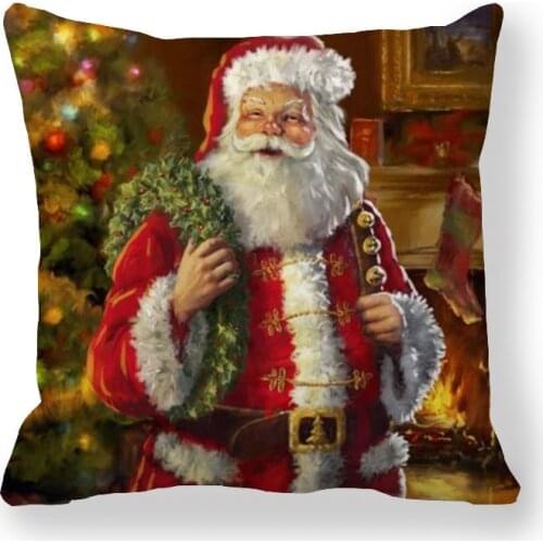 45x45 Christmas Pillowcase Santa Claus Dog Cotton Christmas Decorations For Home New Year Linen Pillow cover Office Home Cushion