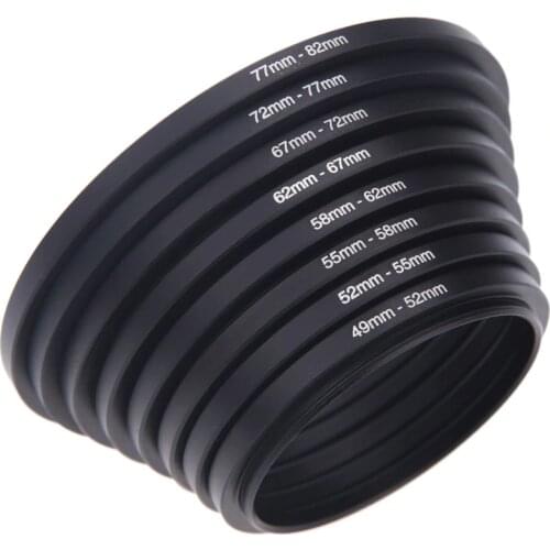 8pcs Filter Step Up Rings Adapter 49-52-55-58-62-67-72-77-82mm 49mm-82mm Filter Lens Camera Accessories High Quality