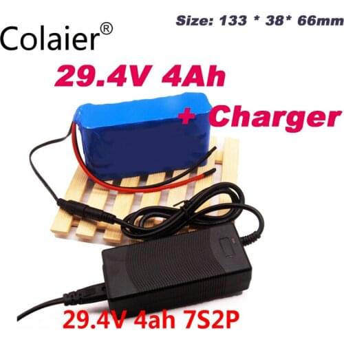 Colaier 24V 4Ah 7S2P 18650 Battery li-ion battery 29.4v 4000mah electric bicycle moped /electric +29.4V 2A charger