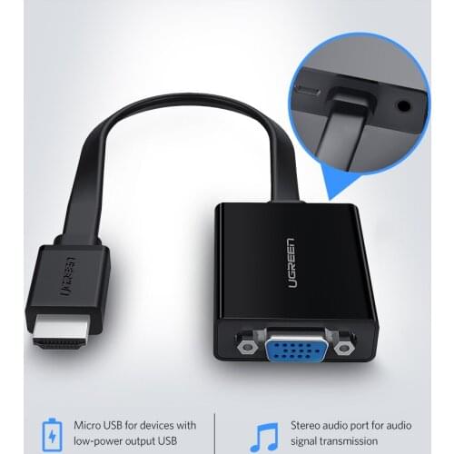Ugreen HD To VGA Connector Audio Adapter Male Female HDMI Compatible Flat Cable Graphics Card Display