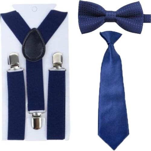 Children Kids Boys Girls Navy Blue Suspenders Y-Back Braces Adjustable Necktie Bowtie Ties Set Party 1-8 Years HHtr0007a10