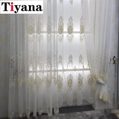French Luxury Lace Pearl Embroidered Voile Window Screen Tulle Curtain For Living Room Sheer Fabric Custom Made JK055D