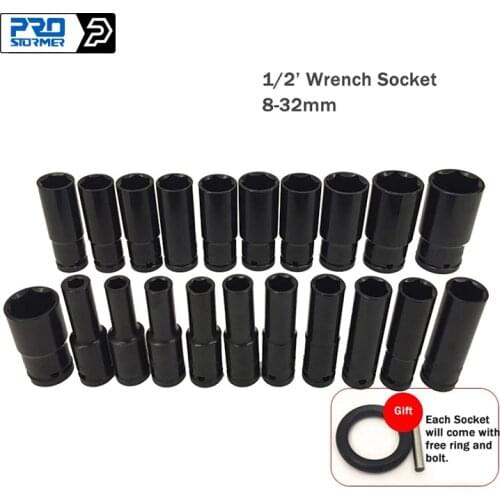 PROSTORMER 1/2' Wrench Socket Eletric Wrench Socket 8-32mm Chrome-vanadium Steel Rachet Wrench Kit Power Tool Accessory