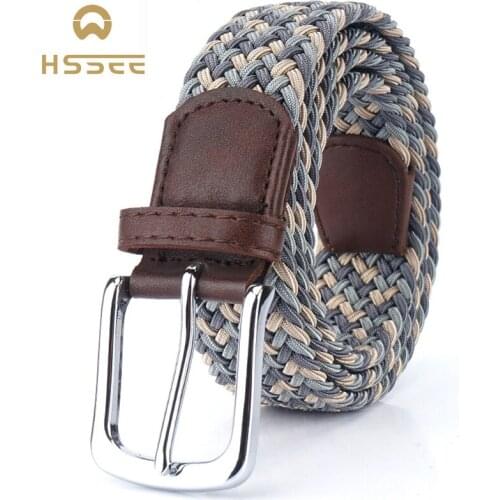 HSSEE official authentic elastic silk unisex elastic belt 3.4cm woven non-porous belt hard metal solid metal buckle 105-125cm