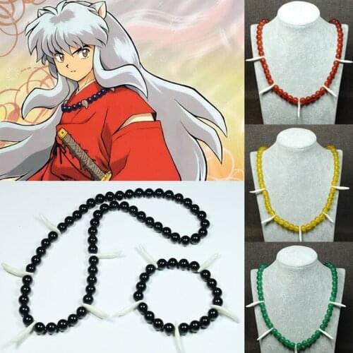 Anime Inuyasha Necklace Cosplay Prop Bracelet Sesshoumaru Cosplay Bead Necklace 4 colors agate Fashion gift Halloween props