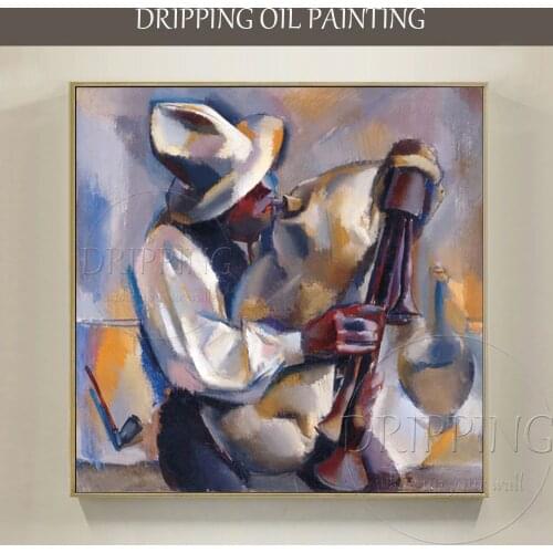 Best Art Impressionist Musician Bagpiper Oil Painting for Wall Decor Pure Hand-painted Abstract Bagpiper Portrait Oil Painting