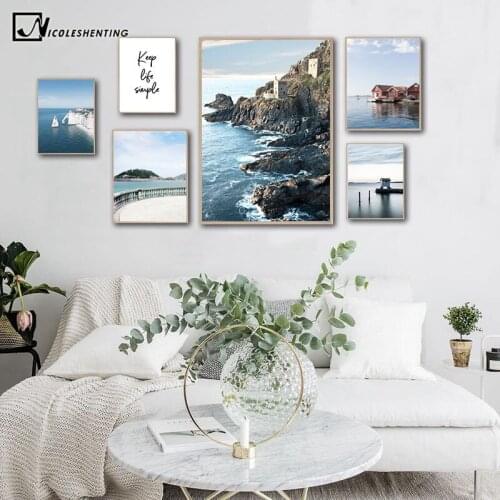 Coastal Ocean Picture Nature Scandinavian Poster Nordic Life Quotes Print Wall Art Canvas Painting Travel Landscape Famous Place