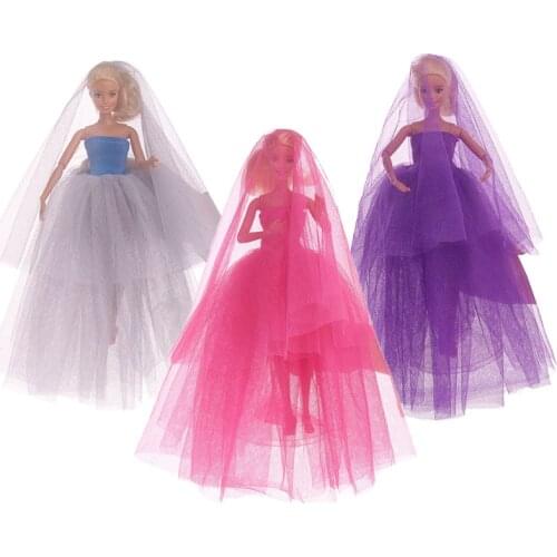 Gift Lace Handmade Long Tail Veil Evening Dress Doll Wedding dress