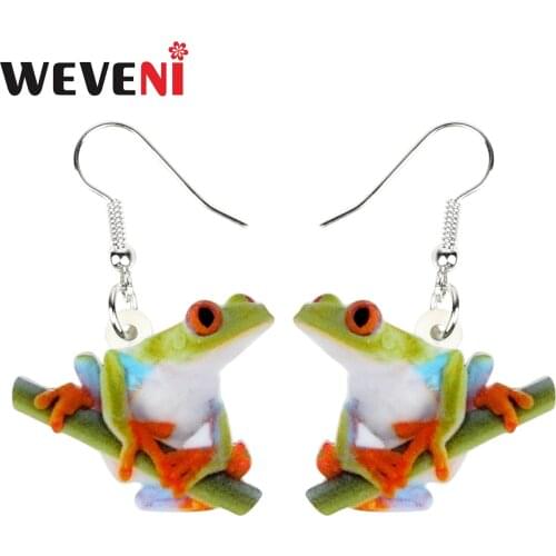 WEVENI Acrylic Cute Frog Earrings Drop Dangle Fashion Funny Animal Jewelry For Women Girls Teens Ladies Gift Charms Female Party